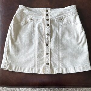 Cream Button-Front Denim Skirt